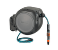 Gardena RollUp wall hose reel with a teal hose and a spray nozzle